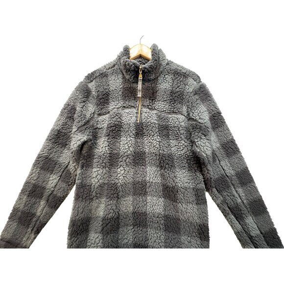 Alpine Sherpa Mens Pullover Fleece Small 1 Plaid Gray & Black Soft - Picture 6 of 12